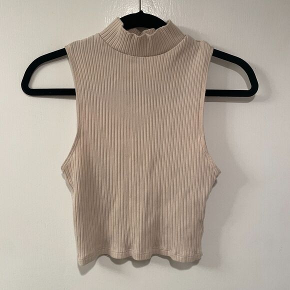 Reformation Sleeveless Ribbed Cotton Mock Turtleneck Cropped Top Cream Small - Picture 6 of 8